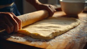 sourdough discard cinnamond roll flat roll out on table