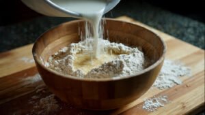 Mixing sourdough discard cinnamon roll dough in a bowl.