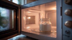 pouring warm heavy cream over sourdough discard cinnamon rolls before baking