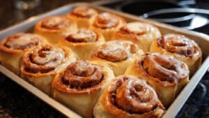 sourdough discard cinnamon rolls baked in oven