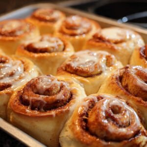 sourdough discard cinnamon rolls baked in oven