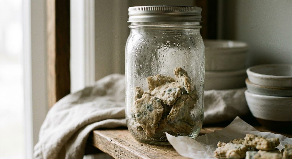 The starter looks dry on the surface, feels okay-ish to the touch, and gets sealed in a jar