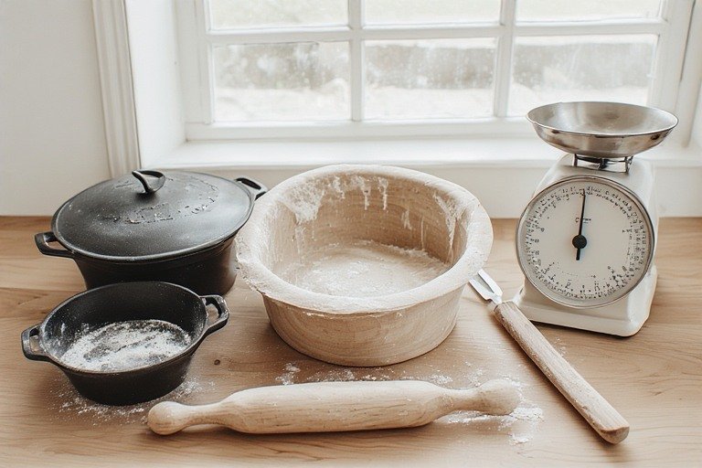 sourdough equipment problems guide — sourdough baking tools including dutch oven banneton bread lame and kitchen scale
