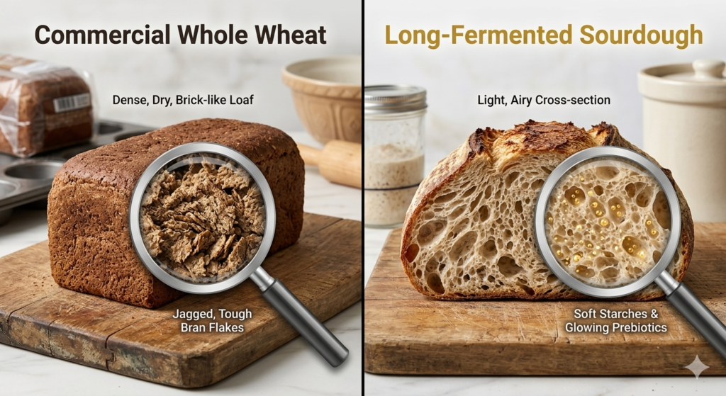Sourdough bread compared to commercial whole wheat digestive impact on constipation