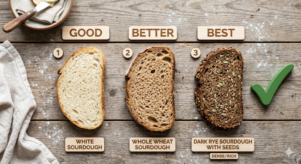 Sourdough types ranked by constipation relief effectiveness with rye sourdough as most effective"