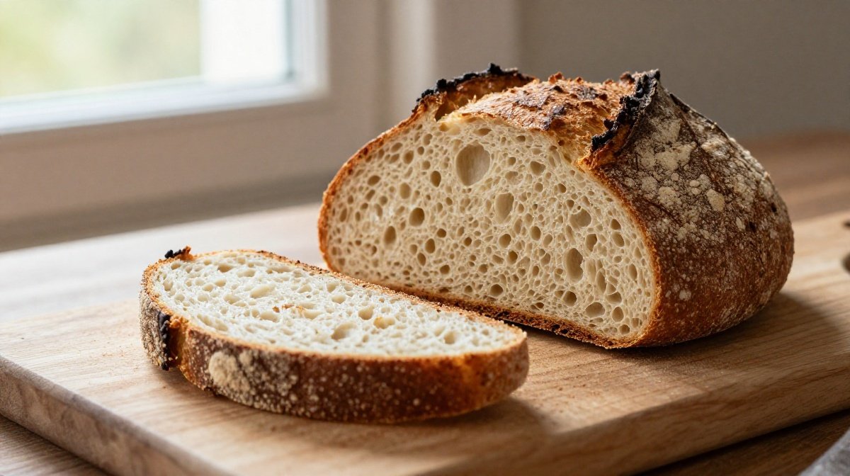 Sourdough bread sliced showing proper 50-60g portion control for weight management