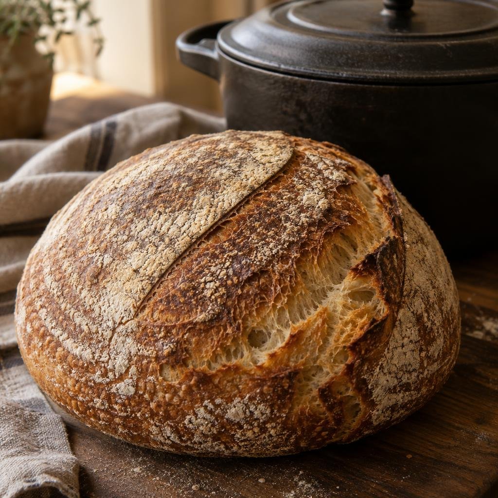 Sourdough loaf with no oven spring and a side blowout