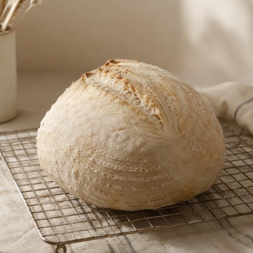 Pale under-baked sourdough crust