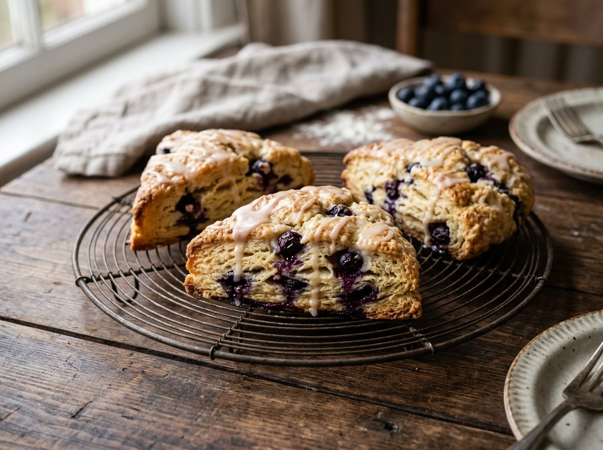 Flaky Sourdough Discard Blueberry Scones (Bakery-Style)